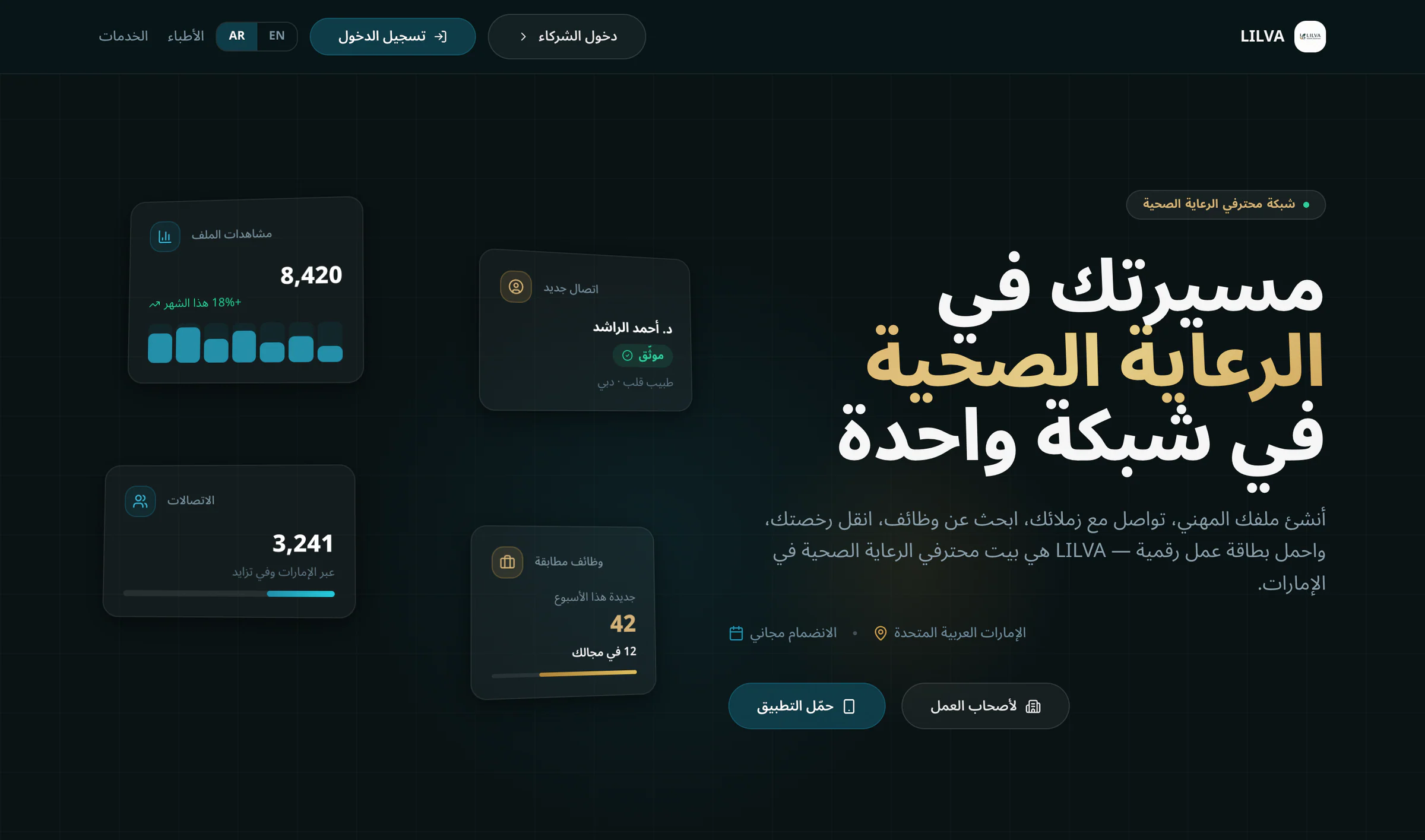 The lilva.ae home page in Arabic, with the whole layout mirrored right to left